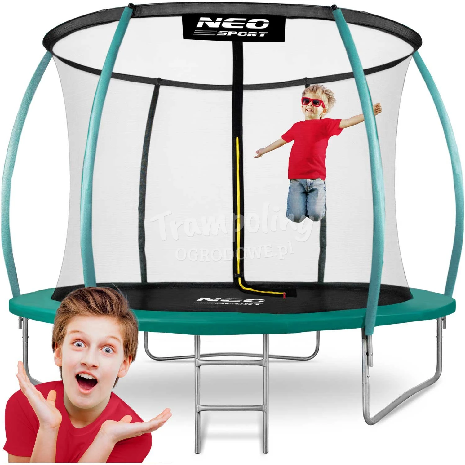 Trampolina ogrodowa 10ft/312cm z siatką, profilowanymi słupkami i drabinką Neo-Sport