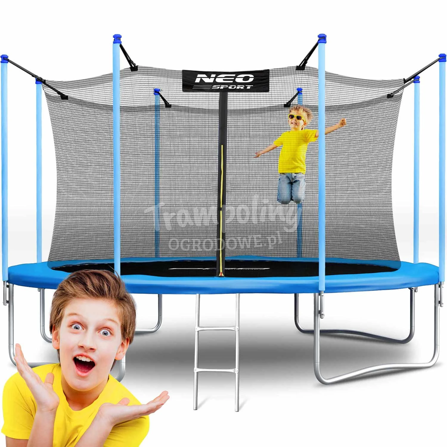 Trampolina ogrodowa 13ft/404cm z siatką wewnętrzną i drabinką Neo-Sport