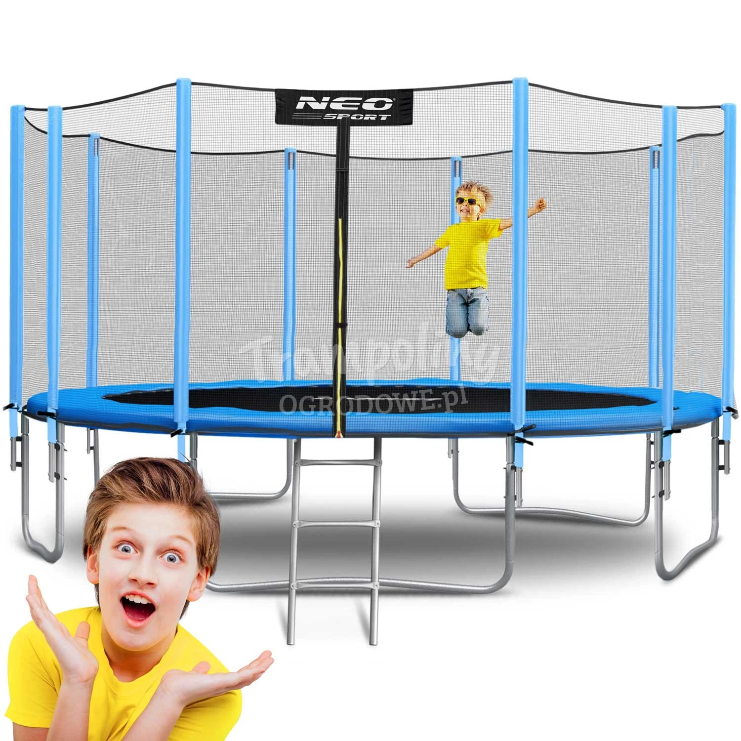 Trampolina ogrodowa 15ft/465cm z siatką zewnętrzną i drabinką Neo-Sport