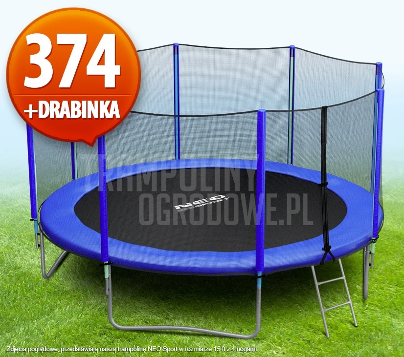 Trampolina Ogrodowa z Siatką - 374 CM - 12 FT + DRABINKA