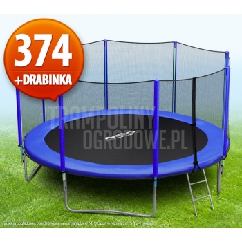 Trampolina Ogrodowa z Siatką - 374 CM - 12 FT + DRABINKA