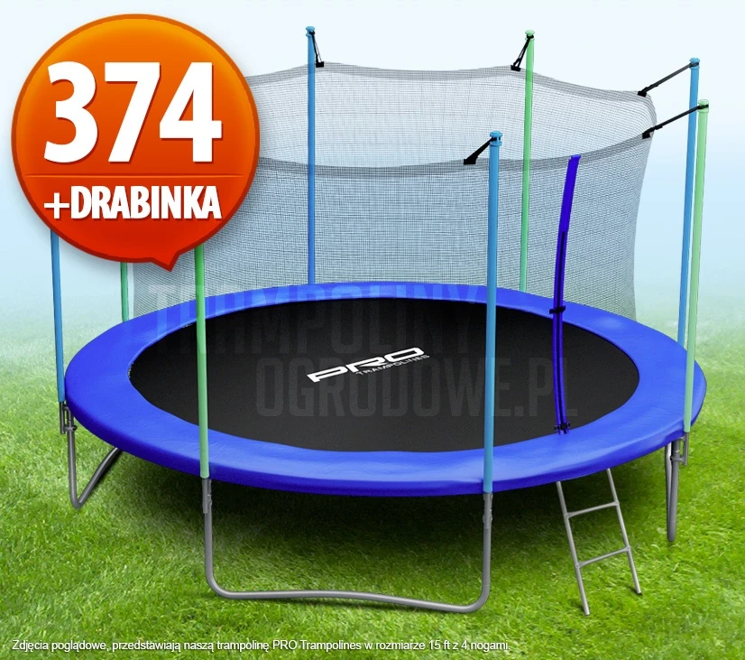Trampolina ogrodowa z siatką i drabinką PRO - 374 CM - 12 FT