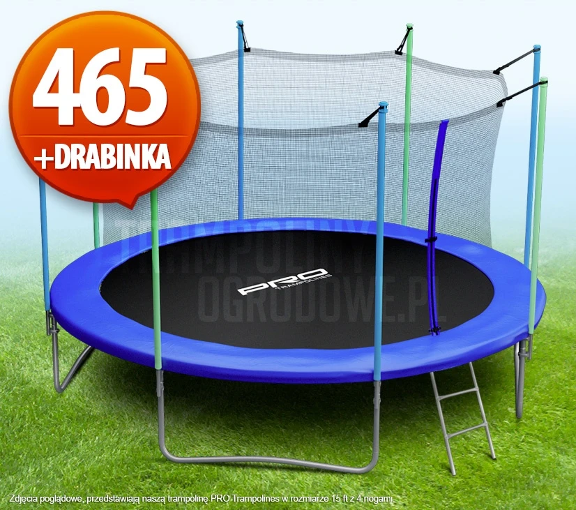 Trampolina ogrodowa z siatką i drabinką PRO - 465 CM - 15 FT